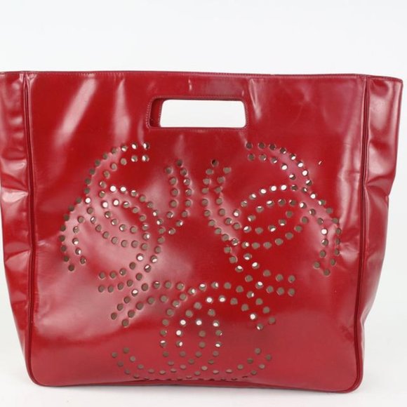 Chanel Red Patent 3 CC Perforated Tote Bag 7C1021 - Picture 7 of 12